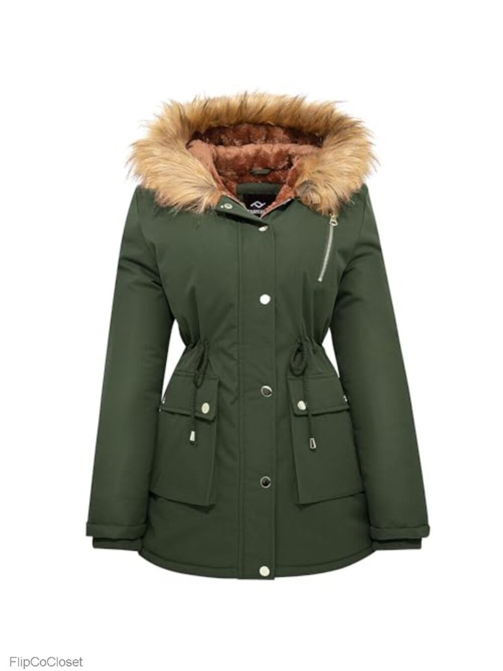 Water-Repellent Thicken Puffer Parka Fleece Lined Fur Hood Winter Coat